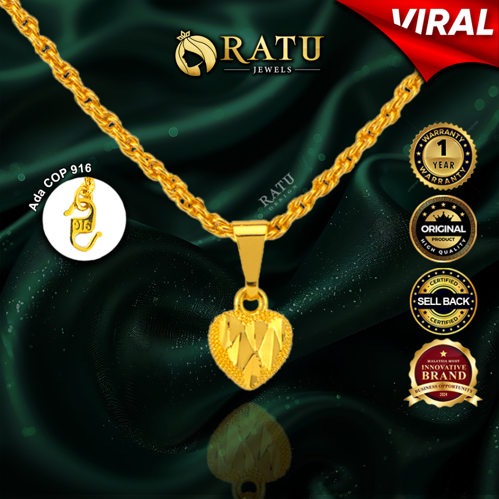 Rantai Leher (4.78g) Emas RATU Baby Love Loket + Tali 50cm Daily Wear Plated Necklaces Jewelry (22T RJ)