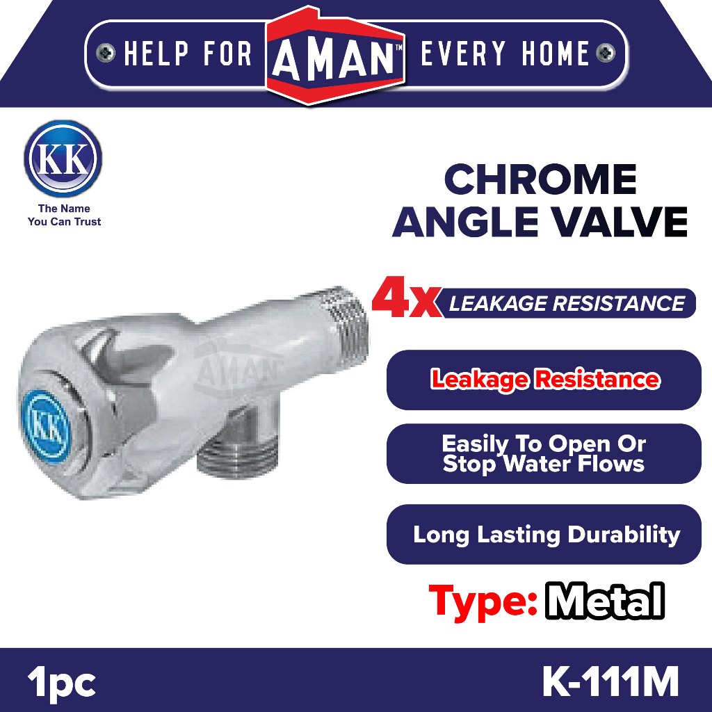 KK BRAND Chrome Angle Valve Brass Stopcock Shower Stopcock Valve Stop Valve Stop Cock Chrome Injap S
