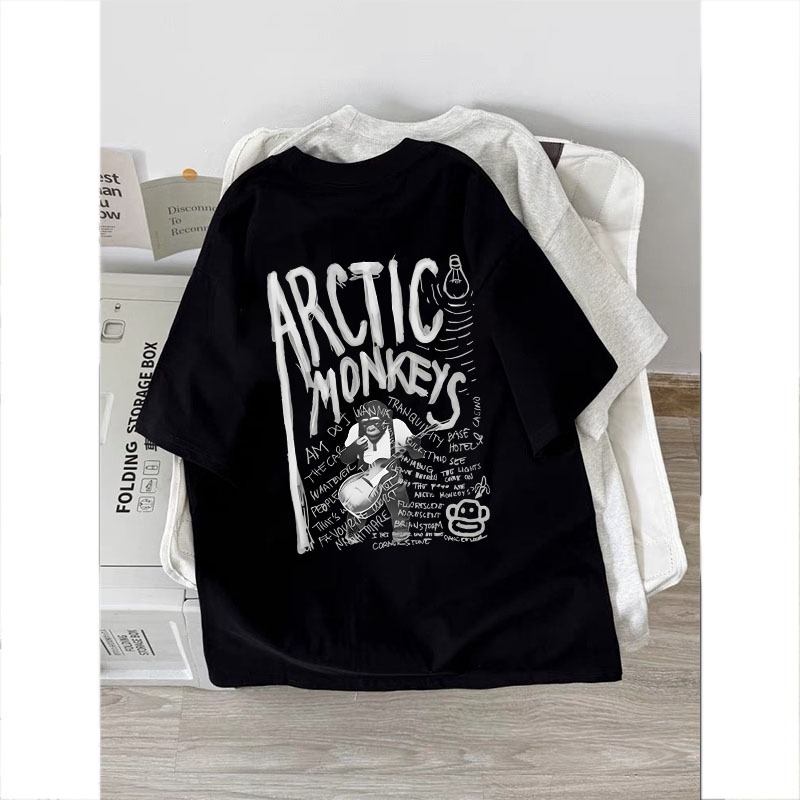 American style women clothing | Oversized Crew Neck T-shirt 100% cotton | Chimpanzees print  stylish casual tops vintage