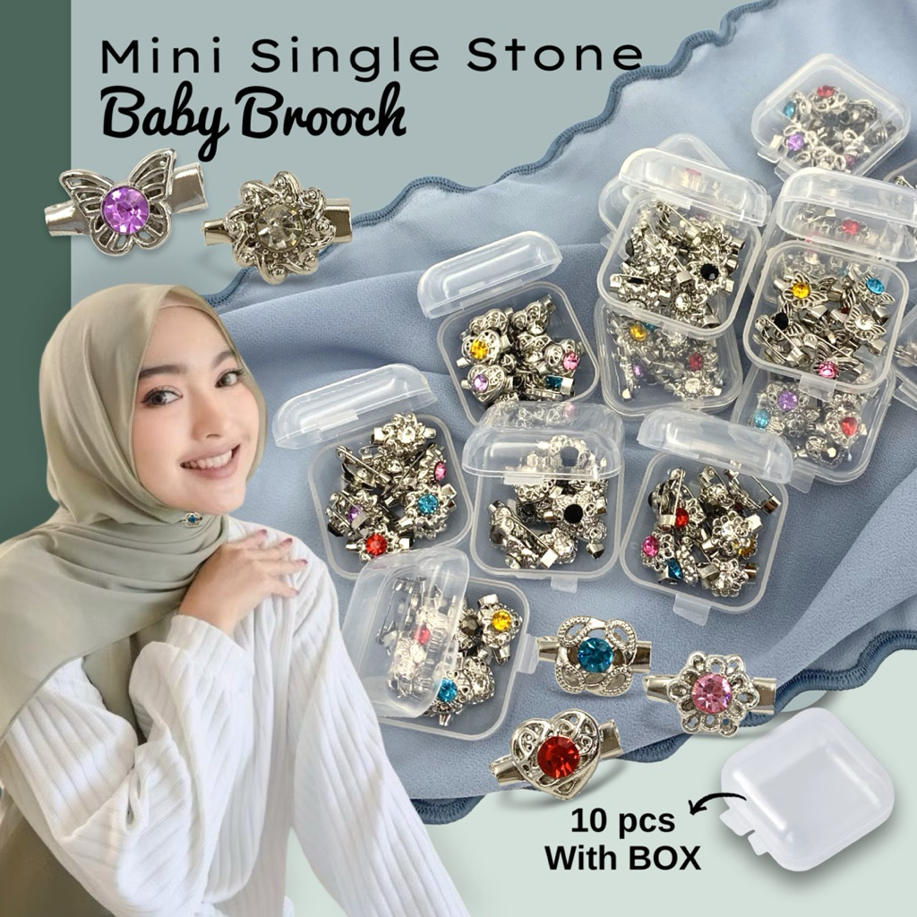 ELEGANT BROOCH Set Travel 10pcs with BOX Baby Brooch Kerongsang Pin Tudung Hijab D070