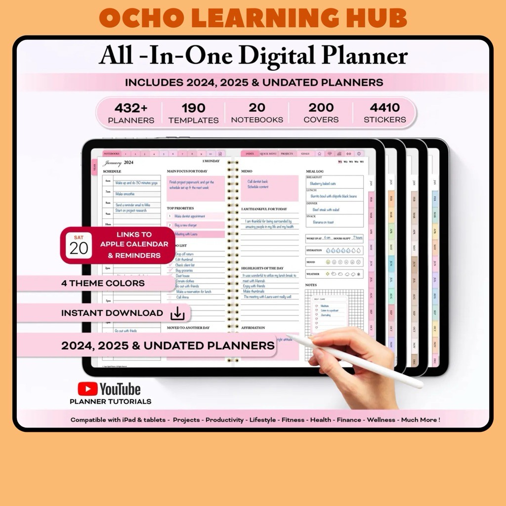 [NEW] 2026 All in One Digital Planner Undated Rose Pink with hyperlinks for Goodnotes, Notability, Ipad and Android