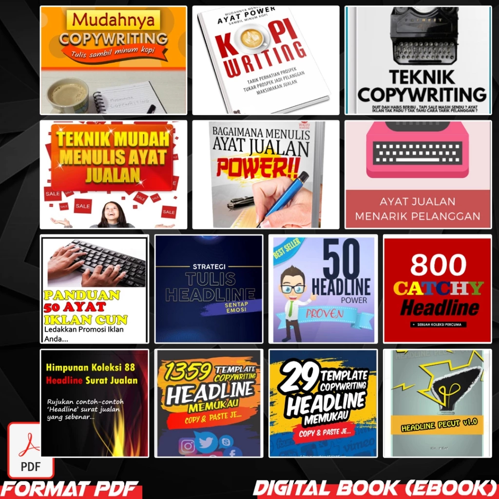 [C406] EBOOK - Pakej Combo Panduan Belajar Copywriting Storytelling Headline, Teknik Menulis Ayat Jualan, Koleksi Headli
