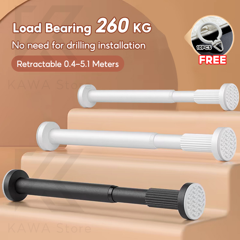 40-510cm Telescopic Curtain Rod Adjustable Stainless Steel Drying Rack Anti-slip Shower Curtain Rods