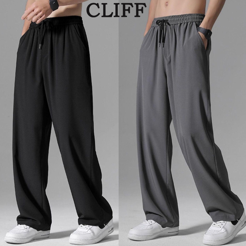 【Tempat Malaysia】CLIFF men Seluar kaki lurus kasual Langsir sutera selesa setiap hari Seluar hitam serba boleh Slacks