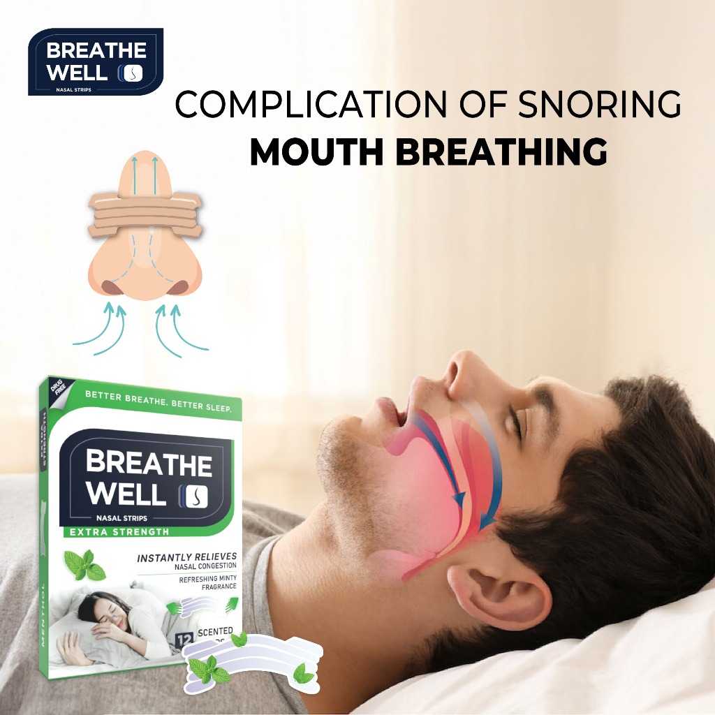 BREATHE WELL EXTRA STRENGTH Pelekat Hidung Berdengkur Nasal strips for snoring [12pcs]