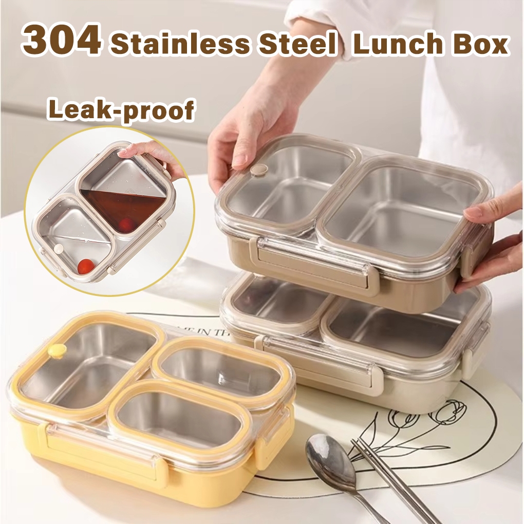 304 Stainless Steel Bento 2/3/4 Grids Lunch Box Multi-layer Rectangle Bento Box Storage Food Container 便当盒 饭盒