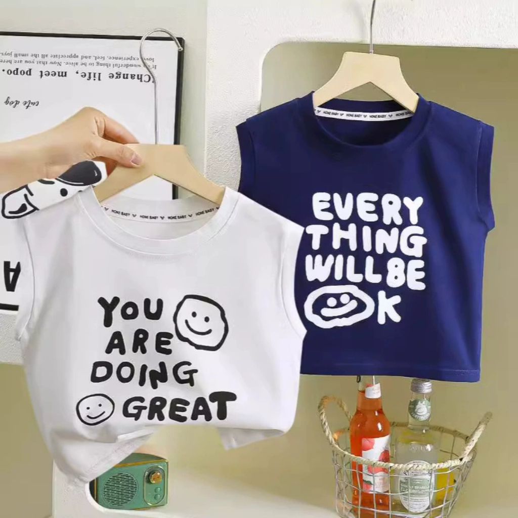 Baju Baby Boy 9M-8Y Kids Boy T-Shirt Sleeveless Wide Shoulder Vest Shirt Baju Budak Lelaki Baju Jalan Raya Merdeka