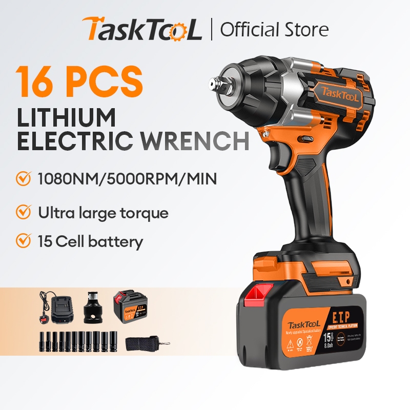 TASKTOOL  17PCS High Torque Brushless Cordless  Impact Wrench Driver Drill Electric Impact Wrench 6AH