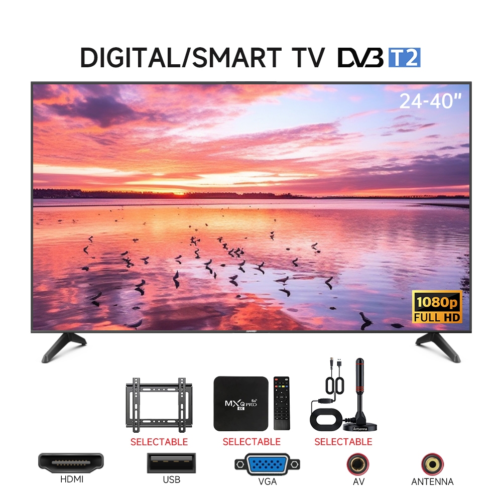 Murah TV 24 Inci Led TV 32 Inci Digital TV Smart TV Android12.0 DVB-T2 MYTV Netflix Youtube