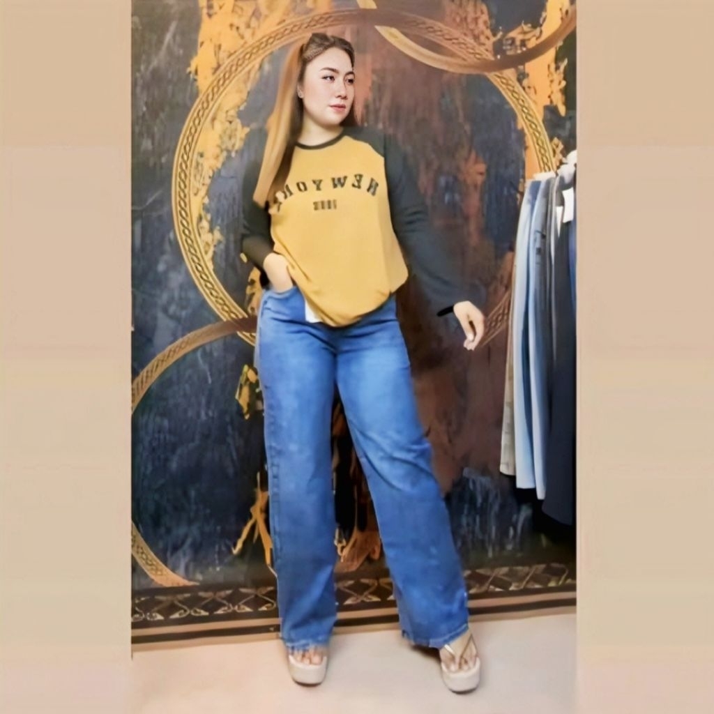 Pingang Gettah Elastic wide leg Baggy jeans Kain gettah 26 HINGGA 40