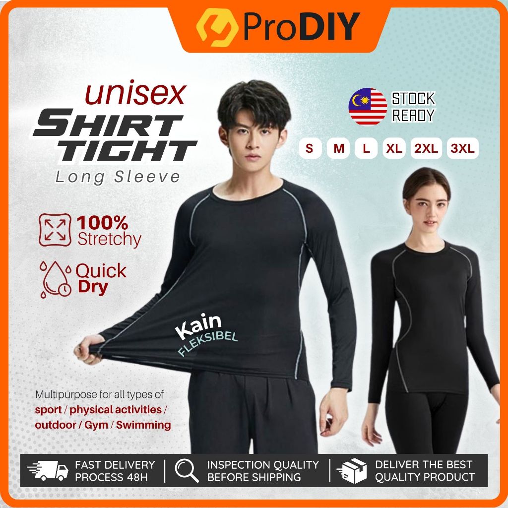 S - 3XL RANDOM BRAND Shirt Tight Fitness Running Gym Swiming Inner Sport Pants Baju Hitam Lengan Panjang Seluar Sukan