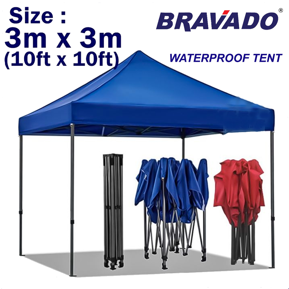 BRAVADO 10x10 Ft KHEMAH CANOPY CAMPING TENT Night Market Folding Canopy Full Set Penuh Rangka Besi Pasar Malam Niaga
