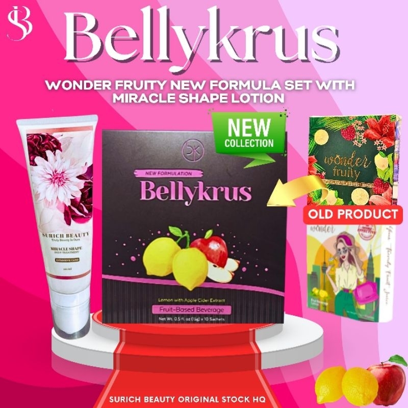 Hot Selling Bellykrus True Wonder Fruity Fiber Juice Kurus Detox Weight Loss and Miracle Shape Body Lotion Ready Stock