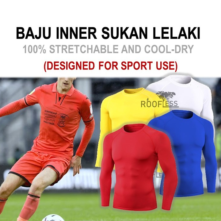 ROOFLESS Baju Tight Lelaki Lengan Panjang Inner Baju Lelaki Baju Inner Lengan Panjang Lelaki Sport Compression Shirt