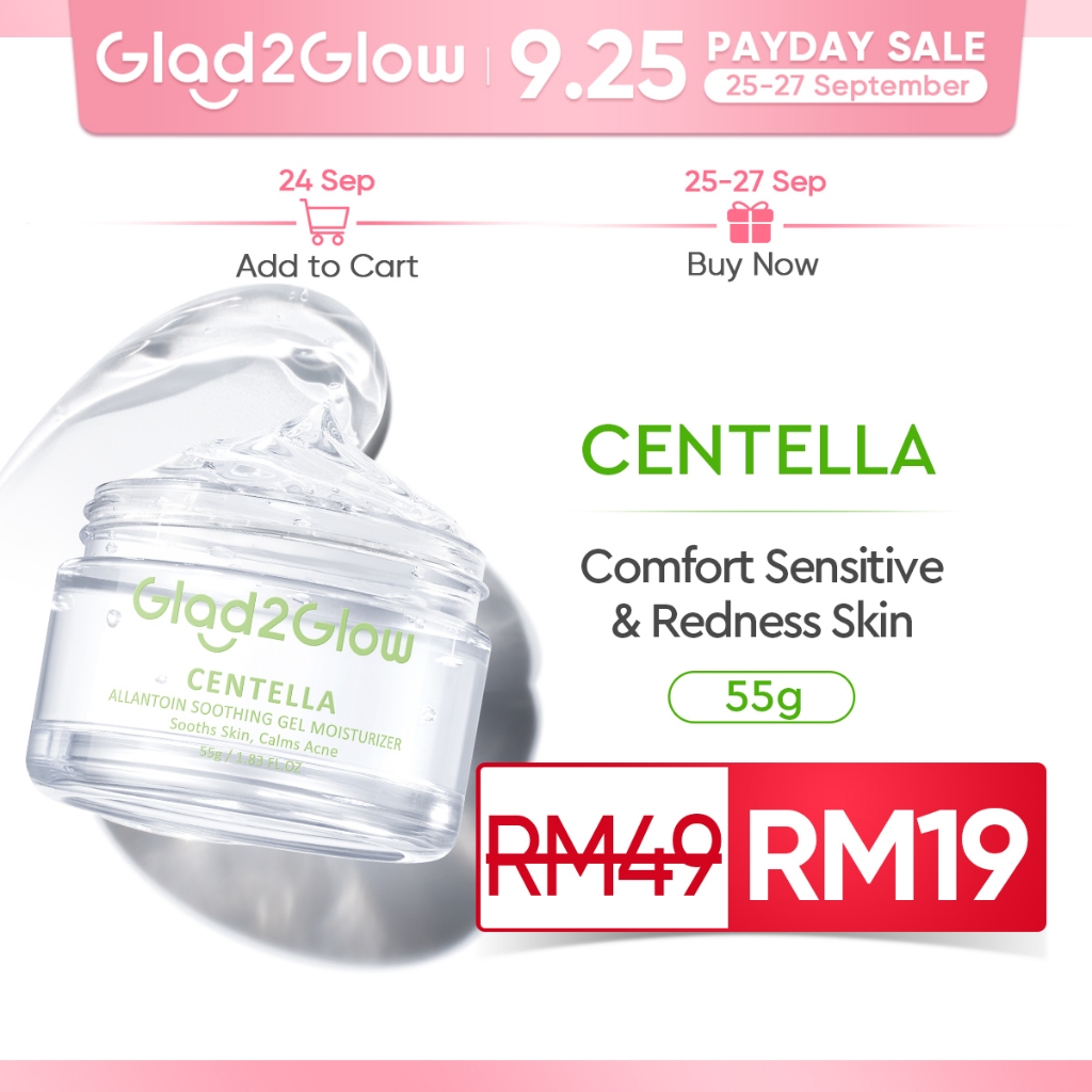 Glad2Glow Centella Allantoin Soothing Moisturizer Gel Repair Skin Barrier Oil-Control Hydrating Cream (55g/30g)