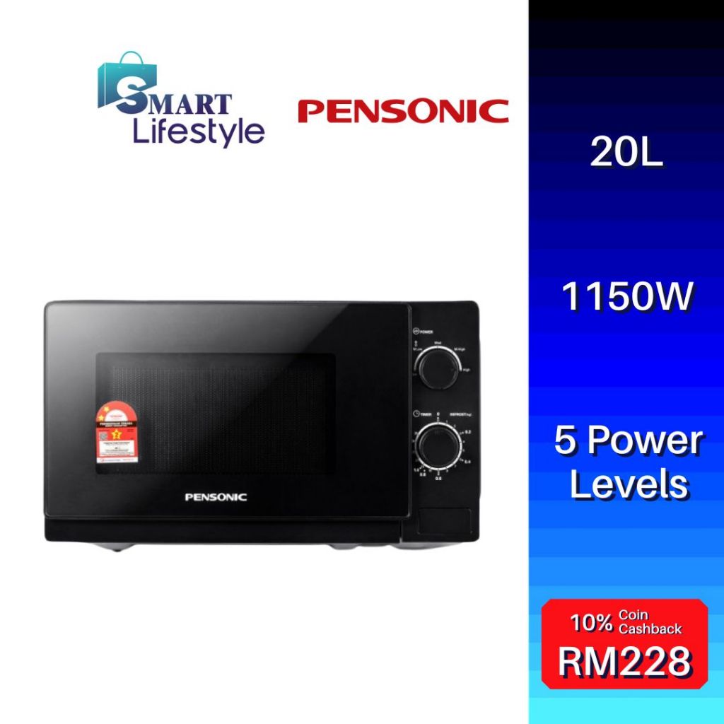 Pensonic 20L Microwave Oven PMW-2004 (WHITE) / PMW-2005 (BLACK) / ELBA 20L Microwave Oven 6 Power Level EMO-Q2078(BK)