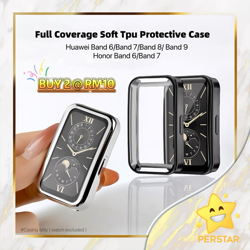 [ BUY 2 RM10 ]Smart Watch Full Coverage TPU Protector Shell Frame Huawei Band 9 Band 8 Band 7 Band 6&Honor Band 6 Band 7