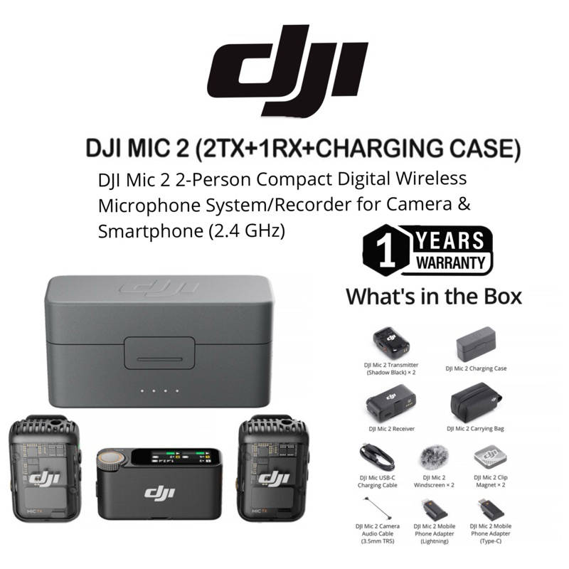 (READY STOCK)DJI MIC 2 (2TX+1RX+CHARGING CASE) DJI MIC 2 2 PERSON COMPACT DIGITAL WIRELESS MICROPHONE SYSTEM/RECORDER