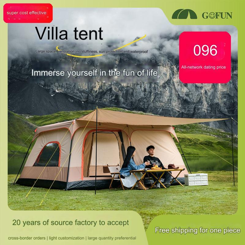 4-6 Person Camping Tent Khemah Unta With Side Awning Double Layer Waterproof Silver Coated Family Tent Outdoor Luxury