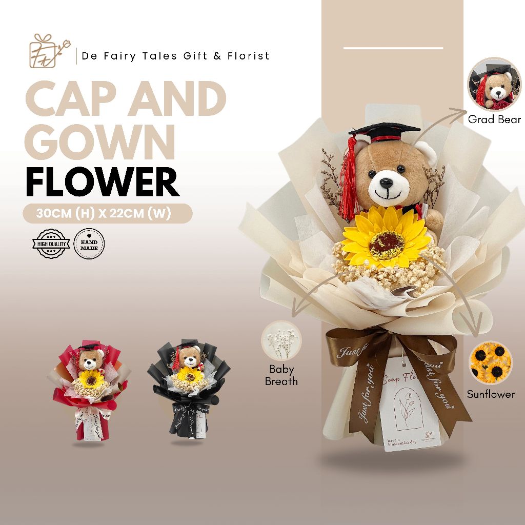 Soap Flower Bouquet Soap Sunflower Graduation Flower Bouquet 1 Stalk with Graduation Bear for Graduation Convocation