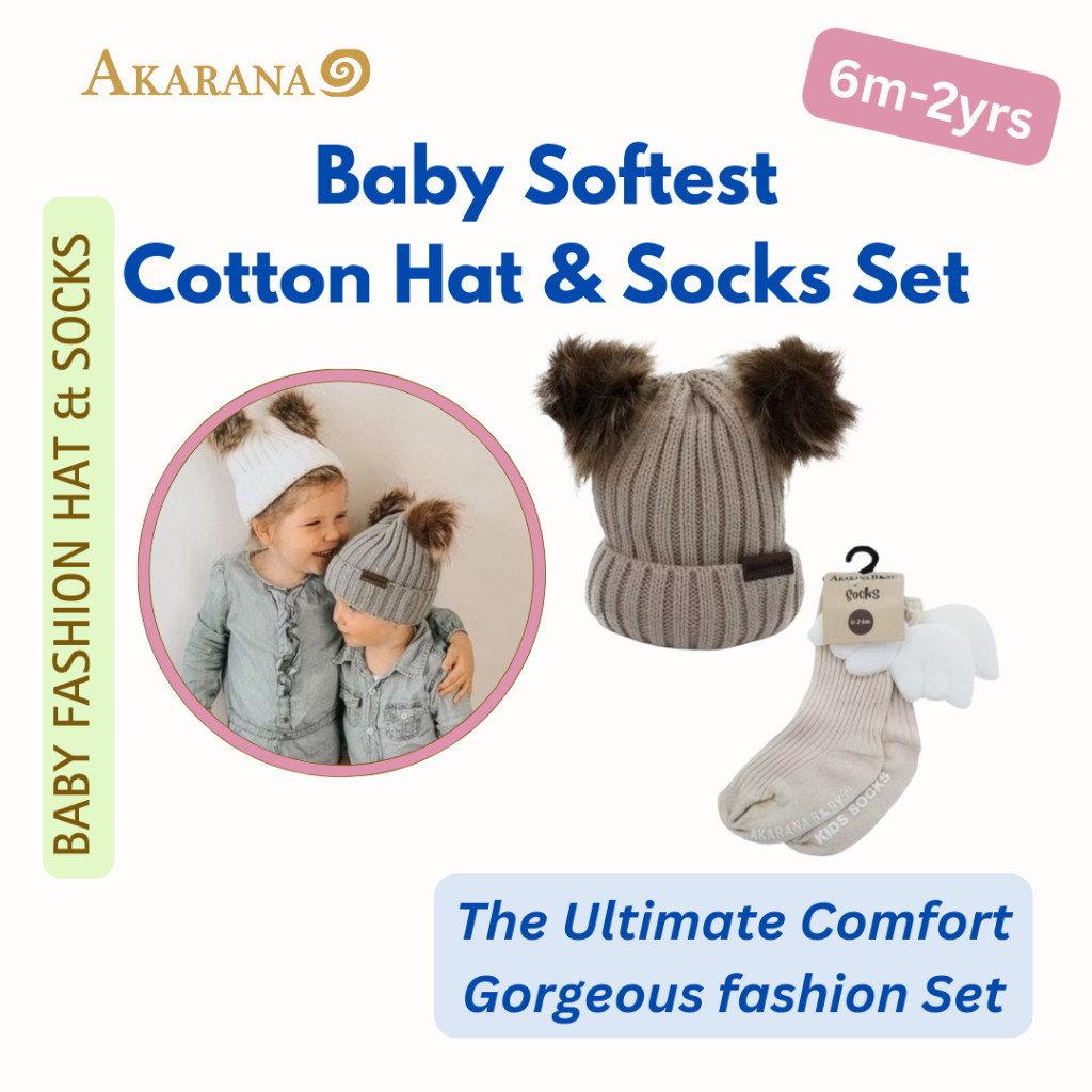 Baby Beanie Double Faux Fur Pom-Pom & Socks Combo