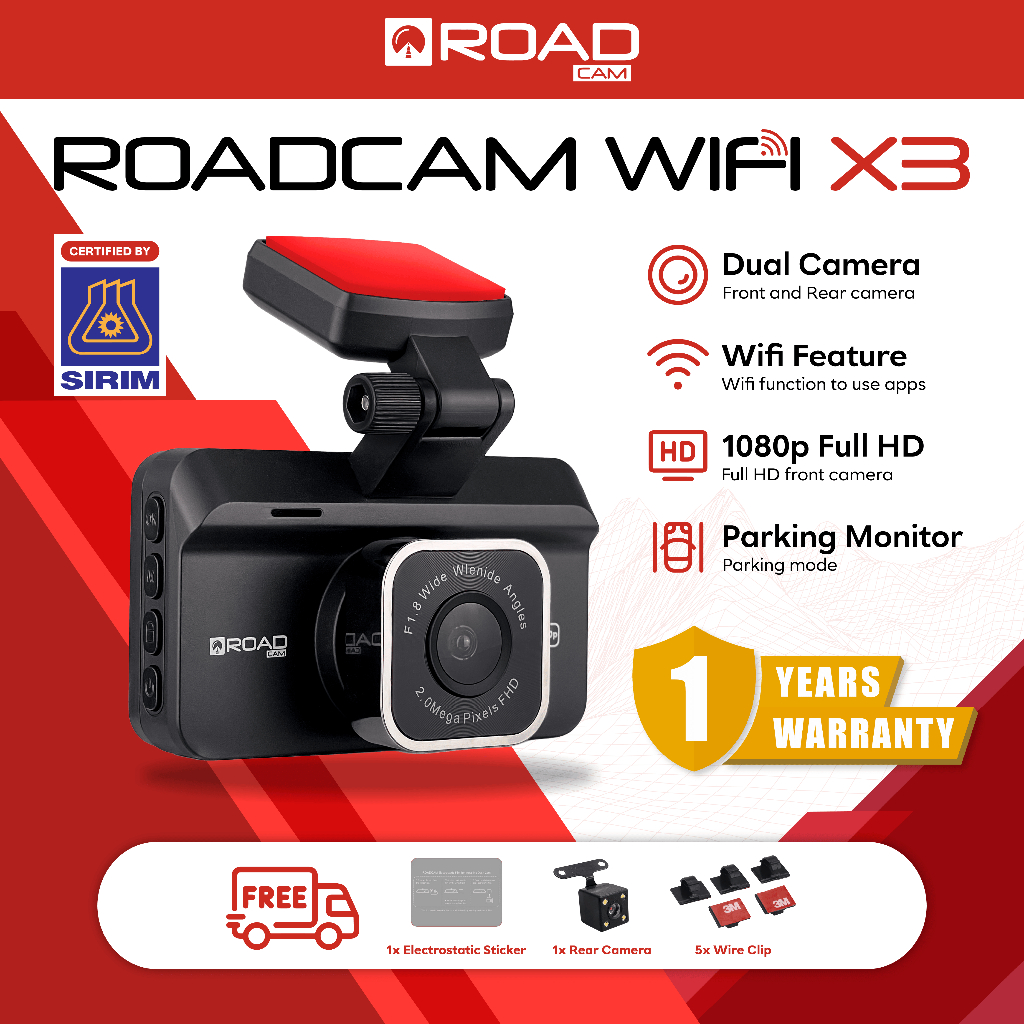 [WIFI VERSION] ROADCAM WIFI X3 Budget Dash Cam Dual Channel Recording 1080P Full HD