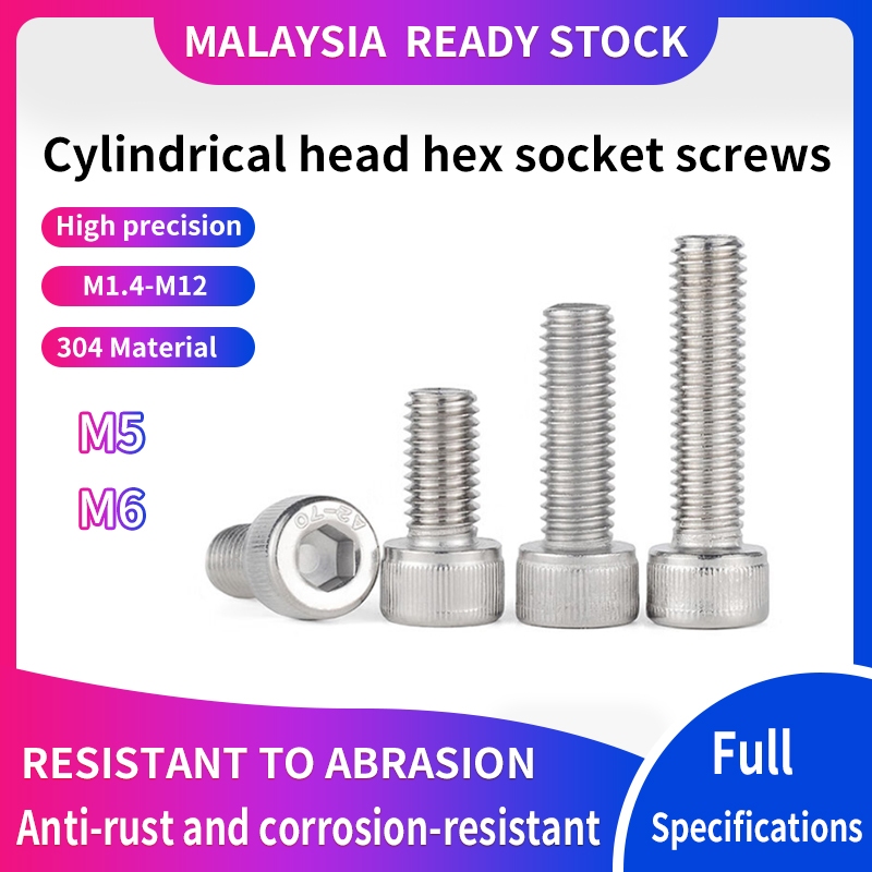 M5 M6 Hex Socket Cap Head Screws 304 Stainless Steel SHINY SURFACE Allen Bolt DIN912 Skru