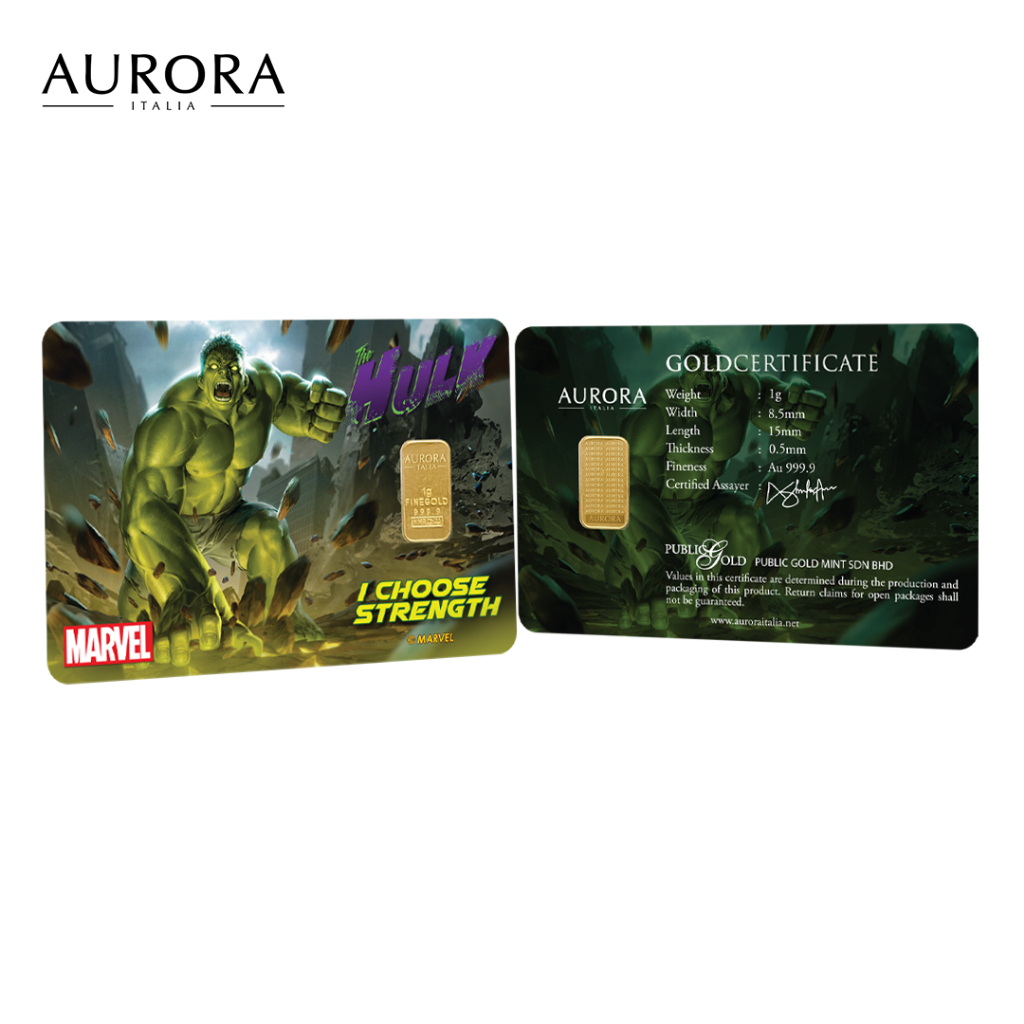 MARVEL x AURORA ITALIA (1g) 999.9 The Incredible Hulk Limited Edition Gold Bar