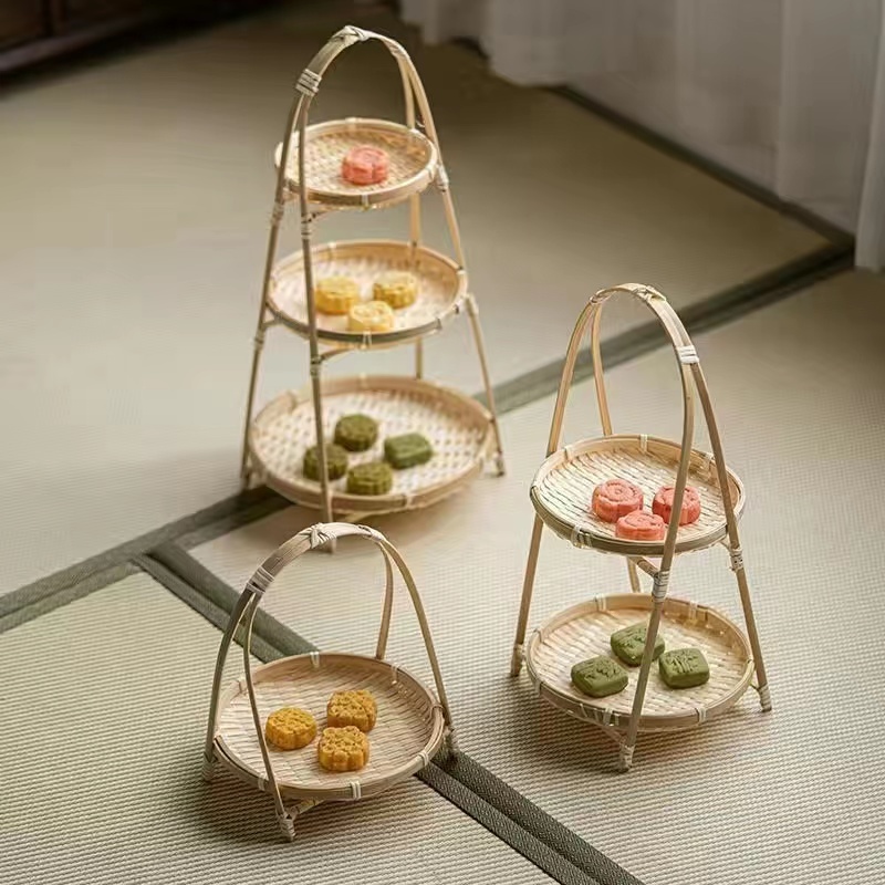 Bamboo Wedding Cake Stand Cookie Platter Sushi Table Dessert Snack Tray Bread Basket Kitchen Storage