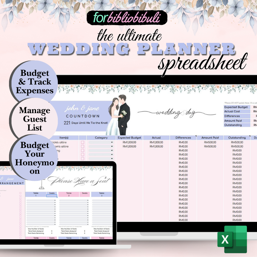 [DIGITAL] Ultimate Wedding Planner Google Spreadsheet Budget Honeymoon Checklist Guest List Tracker Nikah Kahwin