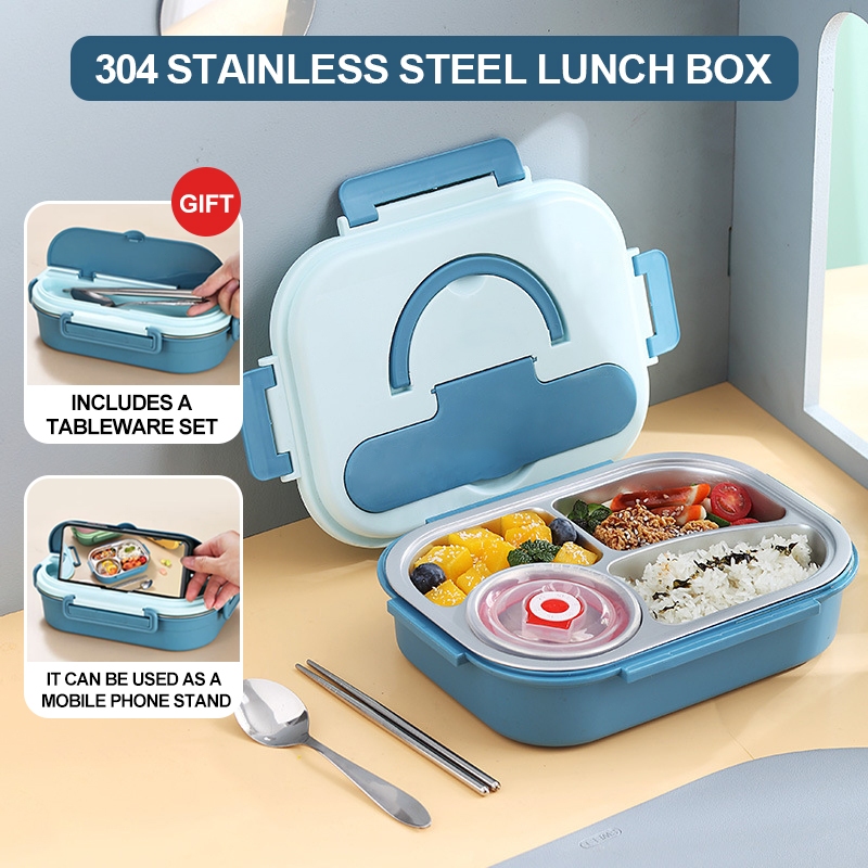 304 Stainless Steel Lunch Box Leakproof Bento Box Insulated Lunch Box with Soup Bowl Cutlery Set Microwave Bag