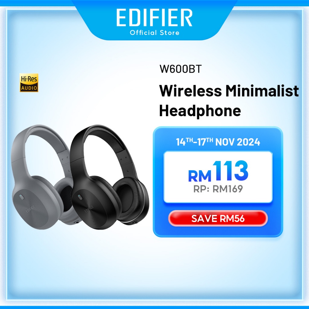 Edifier W600BT Headphone - Bluetooth V5.1 | Connect 2 Devices | Built in Mic | Wired or Wireless | 30 hours Playtime