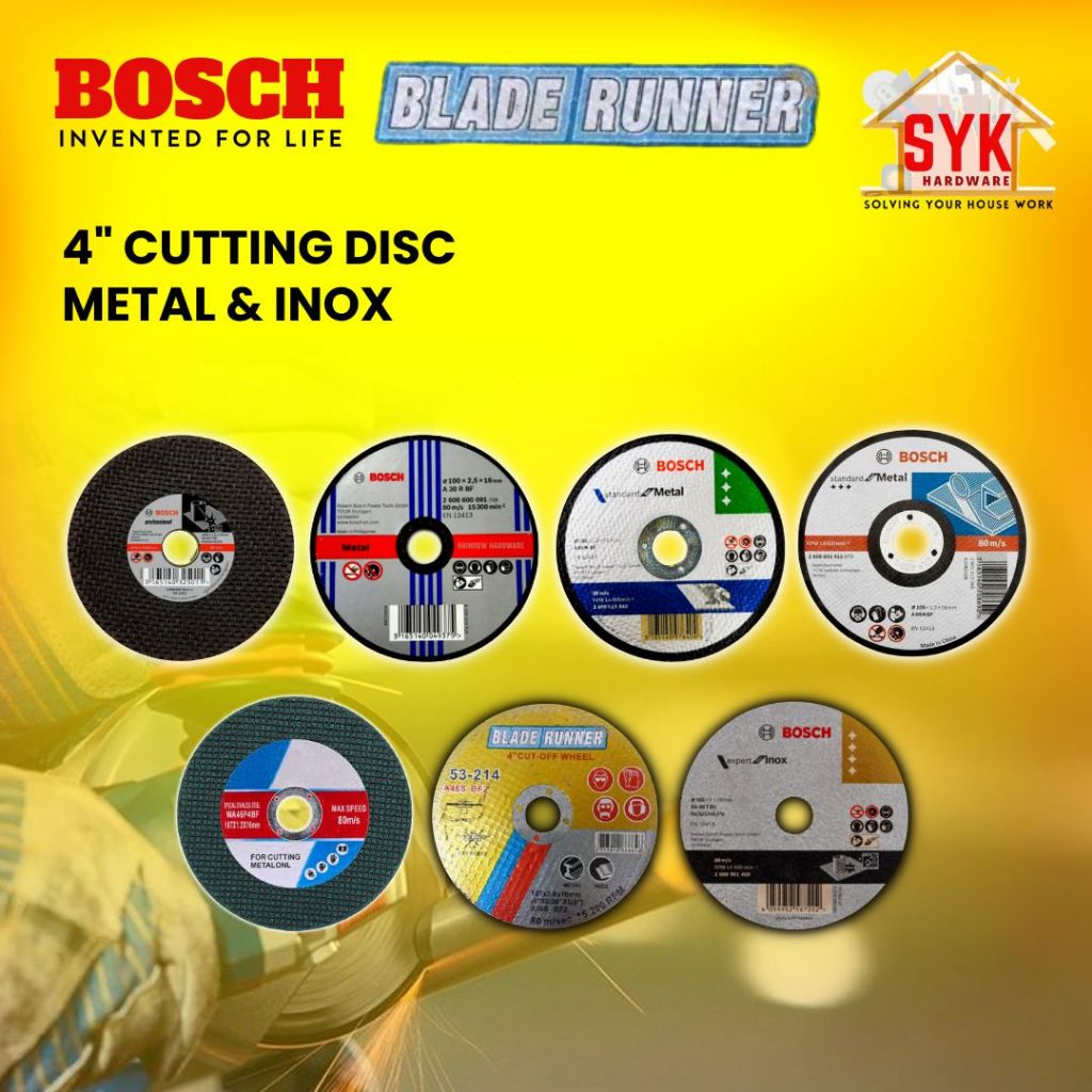 SYK BOSCH 4" Metal Cutting Disc Cutting Wheel (1mm/1.2mm/2.5mm/7"-3mm) For Angle Grinder Mata Potong Besi