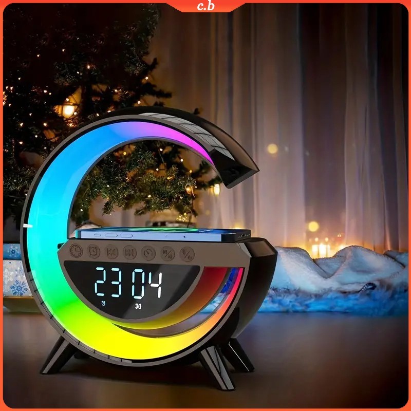 3IN1Table Speaker Color Changing LED Table Lamp Wireless Charger For Smart Home Decor With FM Radio & Alarm Clock