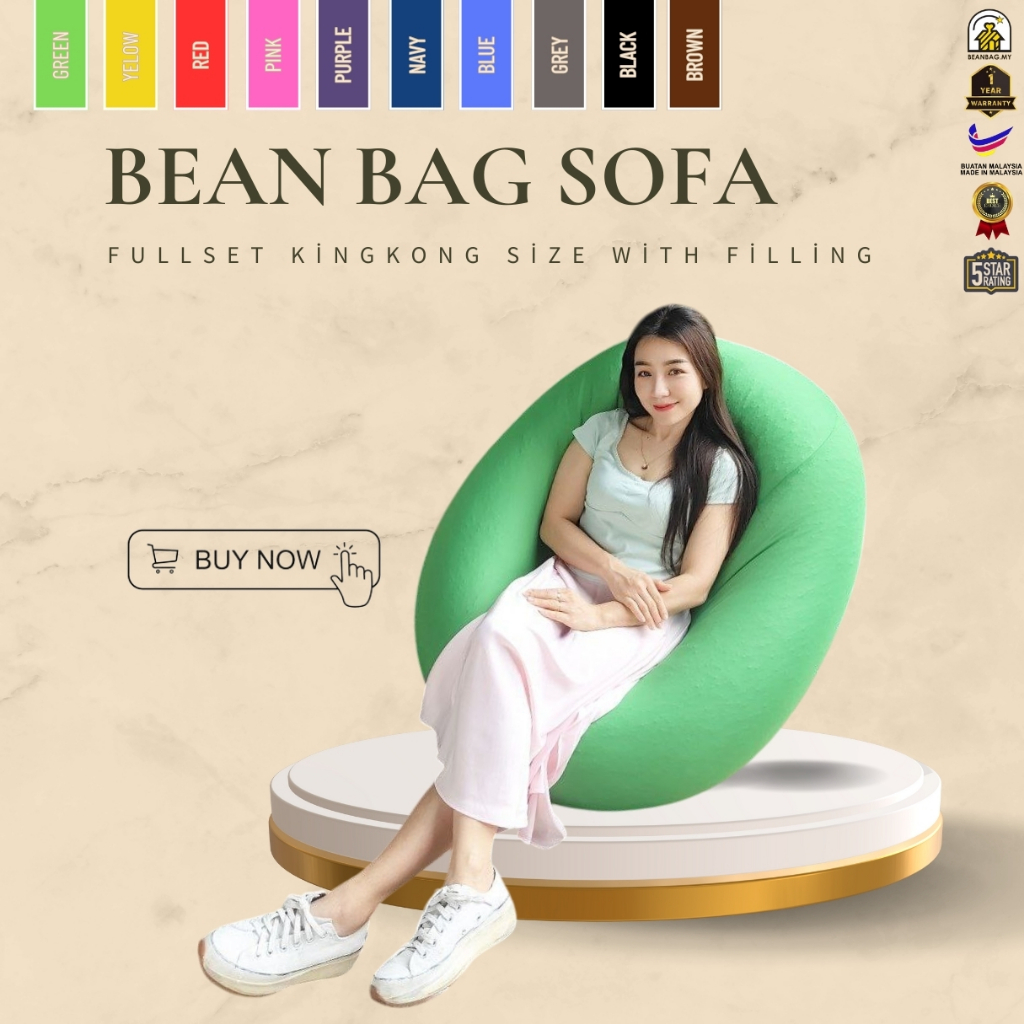 King Kong Size Bean Bag Sofa Full Set with Filling Ready Stock Premium Chair Kerusi Home Living