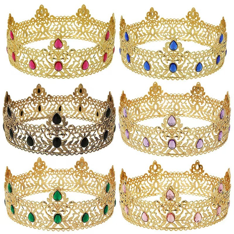 European and American King's Big Crown Men's Retro Royal Baroque Headband Birthday Headdress Princess Female Hair Access
