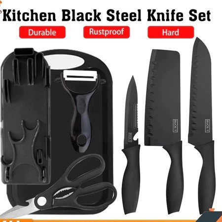 Fully Black Series Stainless Steel Knives Set 7 in 1 Utensils Sets Chef's Knife Fruit Knife Peeler