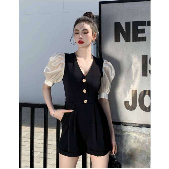 SK9471 -M'SIA Stok Sedia Fesyen Baju Wanita.Ready Stock Women's Elegant Jumpsuit 泡泡袖设计气质连衣裤