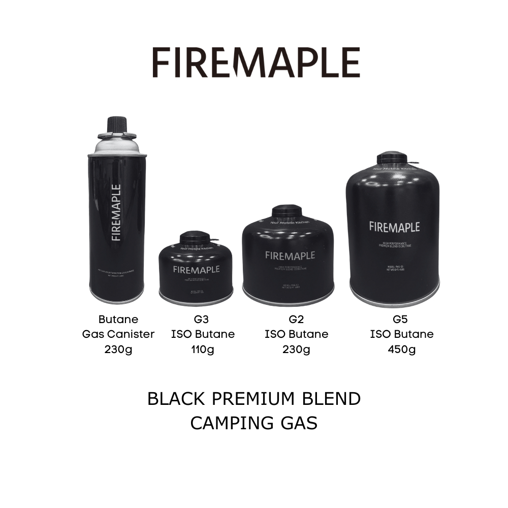 FIREMAPLE Black Premium Butane & ISO Butane Gas 110g - 450g (Nozzle Type & Screw Type)