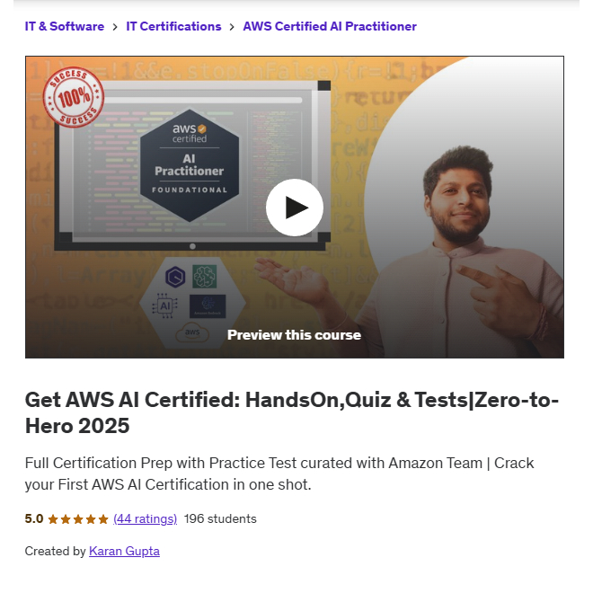 Video Course - Get Aws Ai Certified Handson,Quiz & Tests – Zero–To–Hero 2025 | Website Development Course