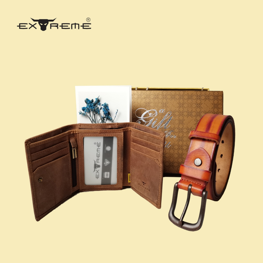 Extreme Leather Trifold Wallet and Belt Gift Set | Wallet & Belt Present | Hadiah Hantaran