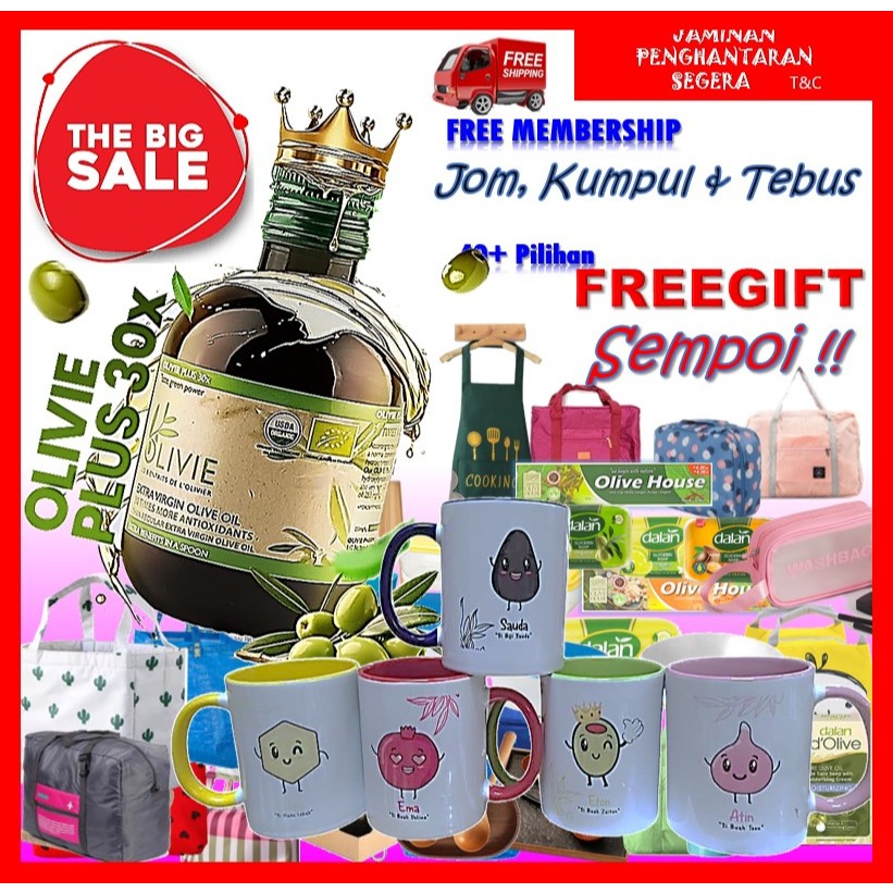 OLIVIE PLUS 30X 250ml ~PATI MINYAK ZAITUN EXTRA VIRGIN OLIVE OIL ~ Olive House ~ EXTRA FREEGIFT!!!!