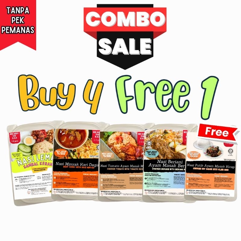 CHEF ZAM Kombo 4 Set Nasi berlauk TANPA PEMANAS READY TO EAT TRAVEL PACK UMRAH HAJI food HALAL