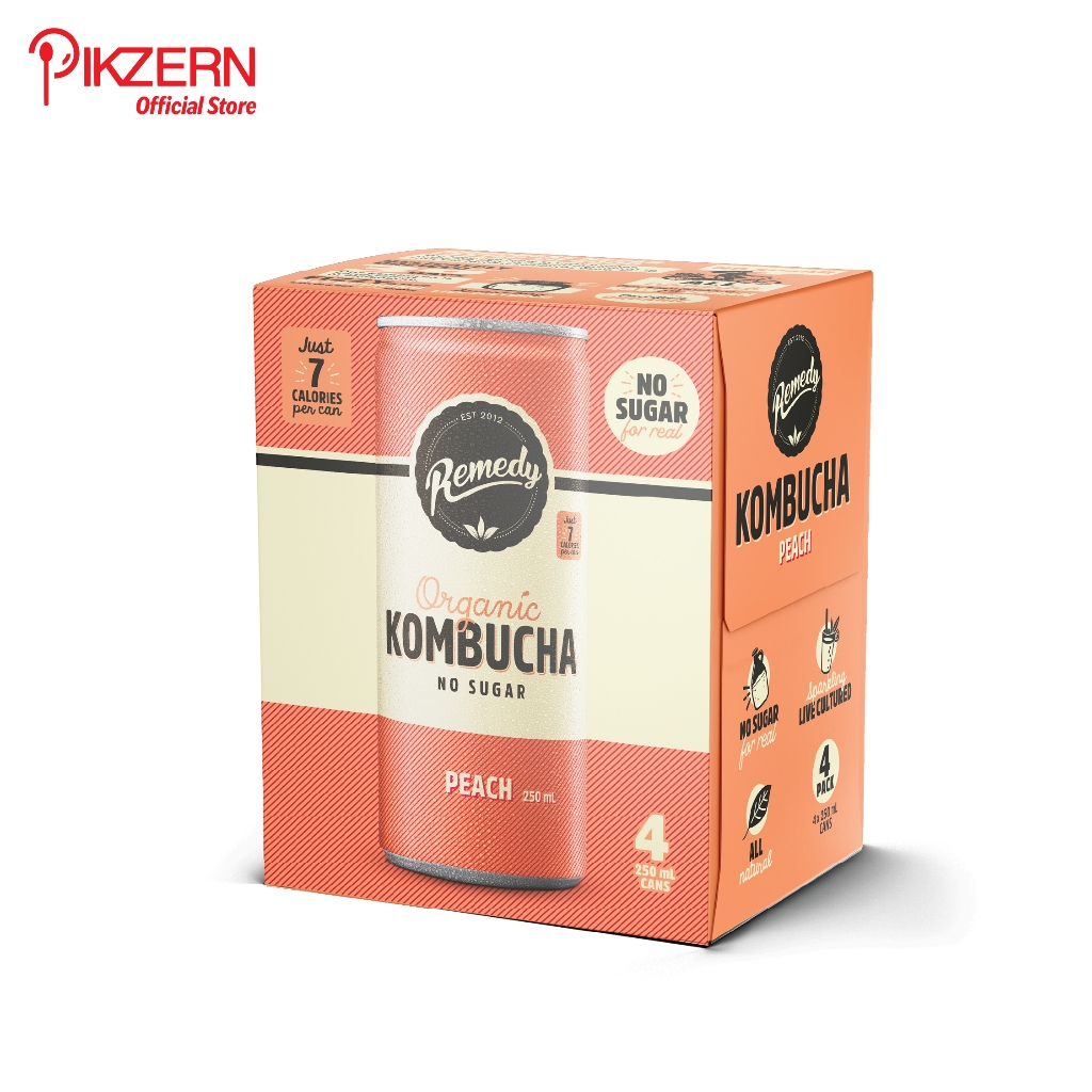 Pikzern - Remedy Kombucha Organic Peach 250ml ( 4 tins per tray)