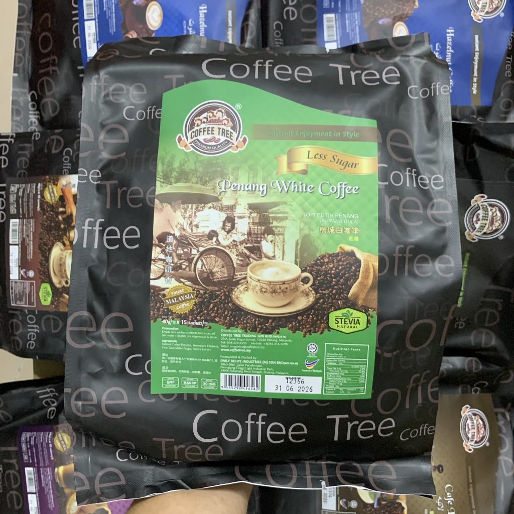 Stevia Halal Coffee Tree Penang White Coffee Low Sugar PREMIUM /咖啡树 槟城白咖啡-低糖 特级版 15s X 40g 清真