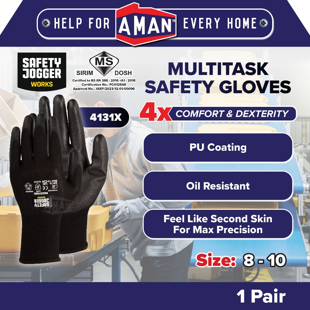 SAFETY JOGGER Multitask PU Coating Glove Industrial Hand Glove Safety Gloves Sarung Tangan 1 Pair 手套