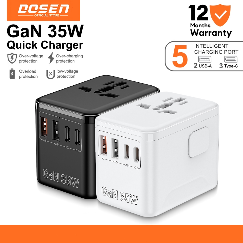 DOSEN Universal Adapter Travel International 35W USB C Adapter Fast Charger QC 3.0 Charger Type C Plug