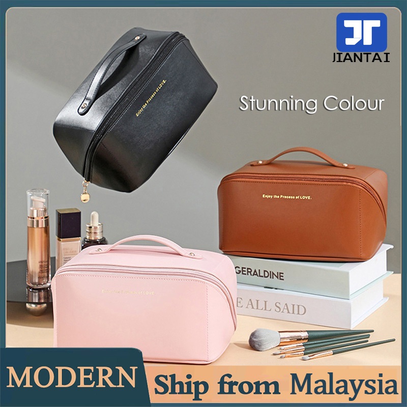 Cosmetic Bag Portable Travel Toiletry Bags PU Leather Makeup Pouch Handbag Organizer for Women with Zipper for Traveling