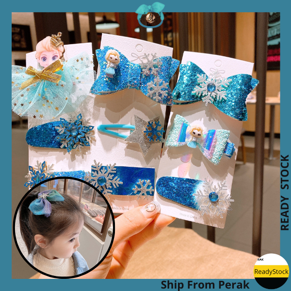 AIDA Elsa Princess Frozen Hair Pin Hair Clip BB Clip Bangs Cute Cartoons Kids Bow-knot Comb Set Hair Tie Rubberband