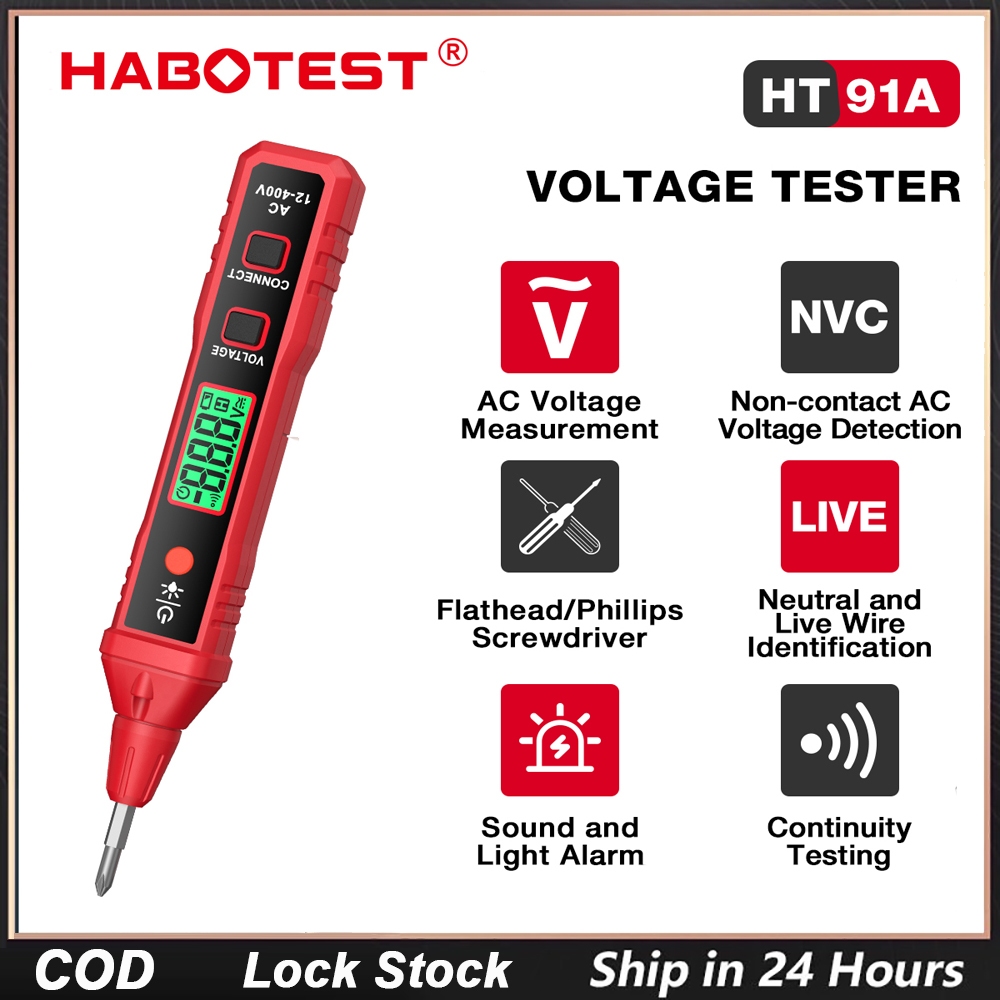 HABOTEST📢HT91A Smart Pen Type AC Voltage Detector NCV 12~400V Voltage Tester For Live/Null Wire With Flashlight LCD